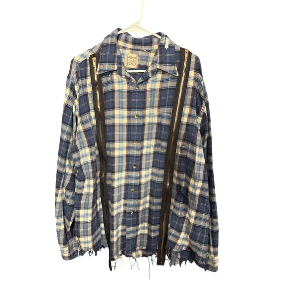 Women's OS Distressed Plaid Button-Up Shirt With Zipper Accents By Furst Of A Ki - Picture 1 of 6